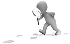 Detective Character Following Footprints Shows Investigate Investigation Or Searching