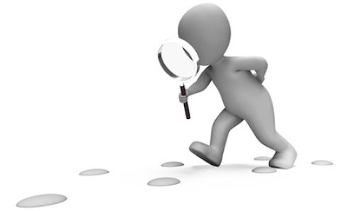 Detective Character Following Footprints Shows Investigate Investigation Or Searching