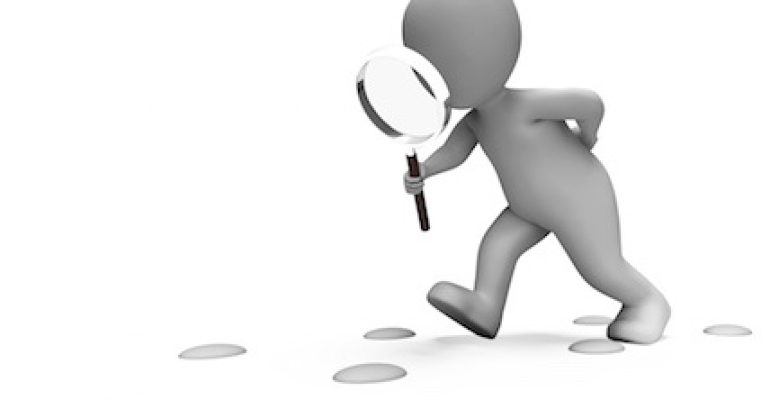 Detective Character Following Footprints Shows Investigate Investigation Or Searching